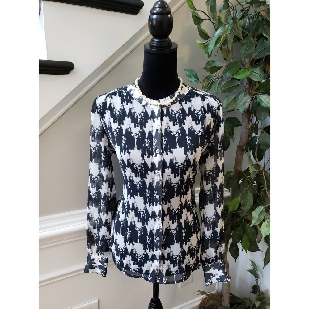 Women's Banana Republic Black & White Sheer Blouse Size 6 Pullover - Picture 1 of 11
